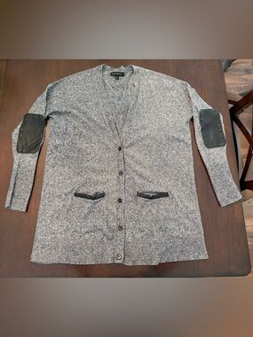 Banana Republic Gray Knit Cardigan with Black Elbow Patches, size M